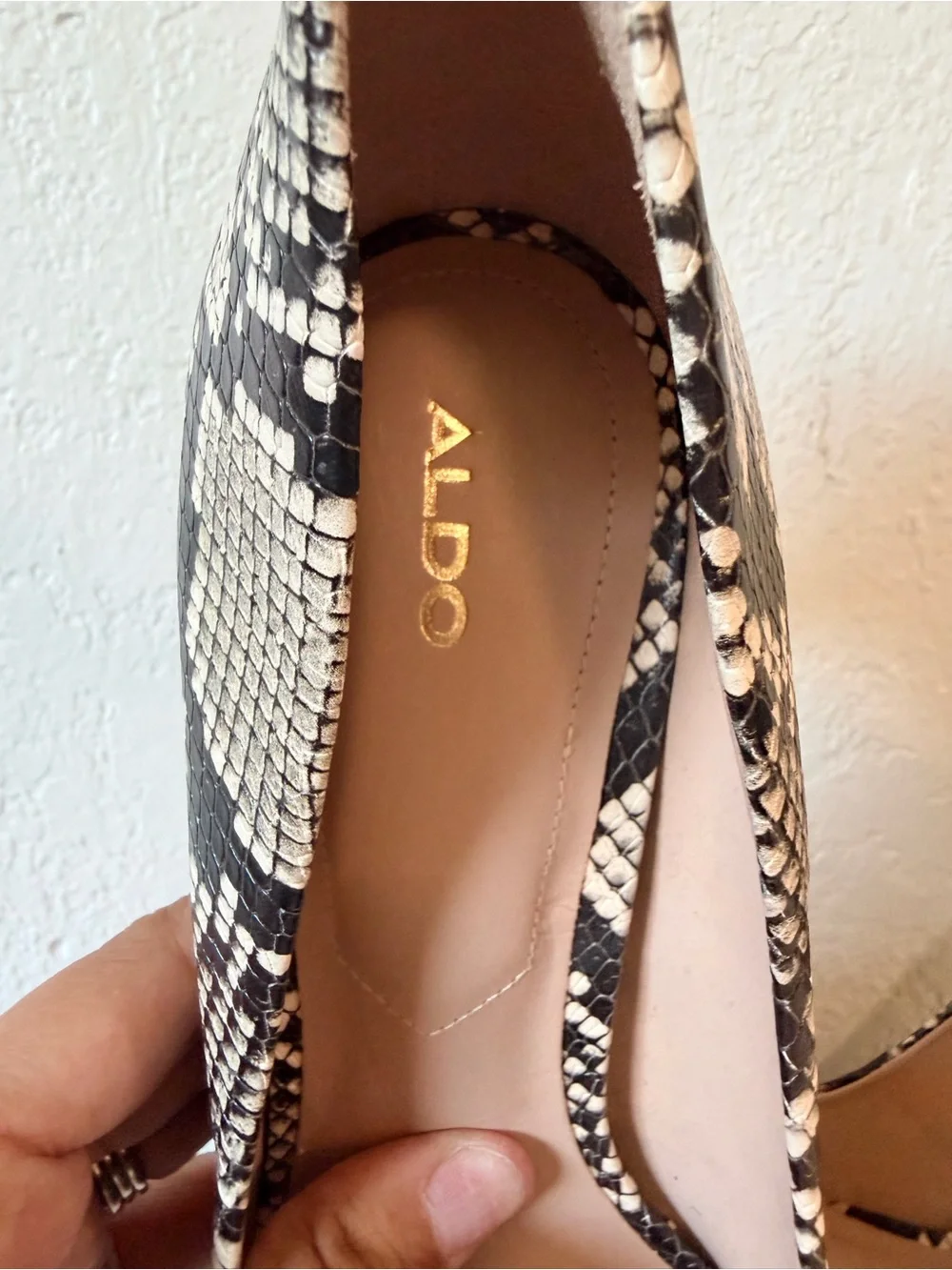 Aldo Black & White Snake-Print Pointed Stiletto Heels